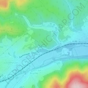 Mapa topográfico Hoube, altitud, relieve