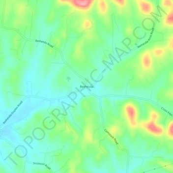 Mapa topográfico Bethesda, altitud, relieve