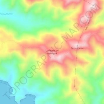 Mapa topográfico Cabecera de Managua, altitud, relieve