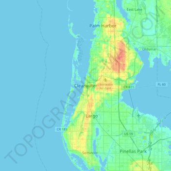 Mapa topográfico Clearwater, altitud, relieve