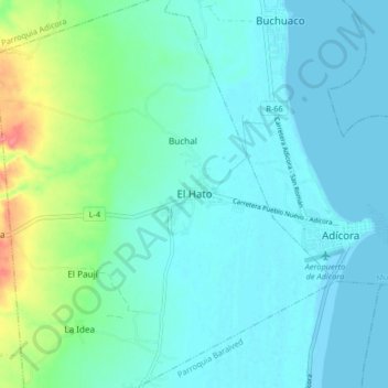 Mapa topográfico El Hato, altitud, relieve