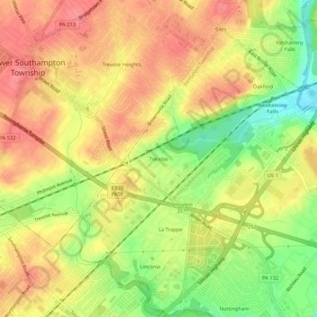 Mapa topográfico Trevose, altitud, relieve