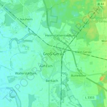 Mapa topográfico Groß-Gerau, altitud, relieve