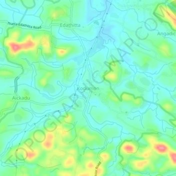 Mapa topográfico Kodumon, altitud, relieve