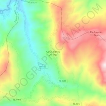 Mapa topográfico Caxas Baños Del Inca, altitud, relieve
