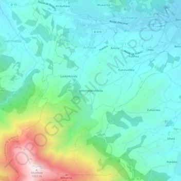 Mapa topográfico Apheztegikoborda, altitud, relieve