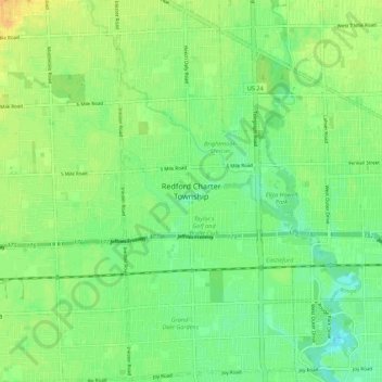 Mapa topográfico Redford Township, altitud, relieve