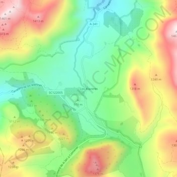 Mapa topográfico Los Alazores, altitud, relieve