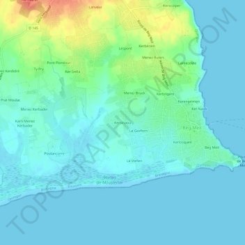 Mapa topográfico Kersinaou, altitud, relieve