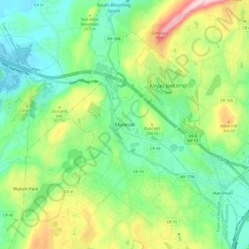 Mapa topográfico Monroe, altitud, relieve