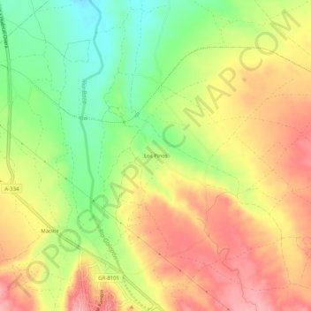 Mapa topográfico Los Pinos, altitud, relieve