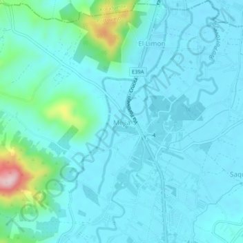 Mapa topográfico Mejía, altitud, relieve