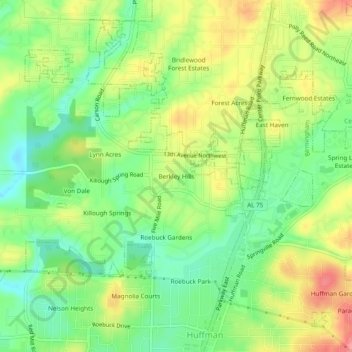 Mapa topográfico Berkley Hills, altitud, relieve