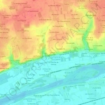 Mapa topográfico Gannay, altitud, relieve