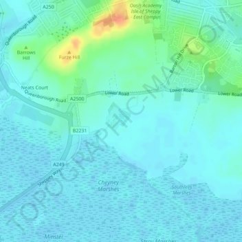 Mapa topográfico Wallend, altitud, relieve