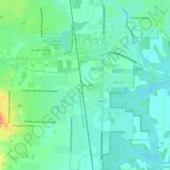 Mapa topográfico Cedar Lake, altitud, relieve