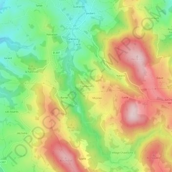 Mapa topográfico Combaret, altitud, relieve