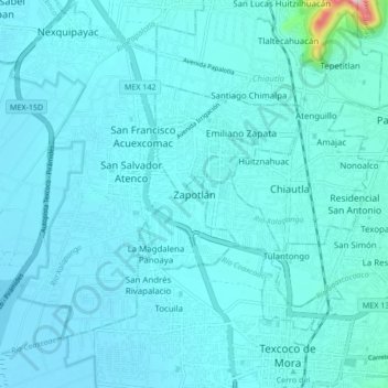 Mapa topográfico Zapotlán, altitud, relieve