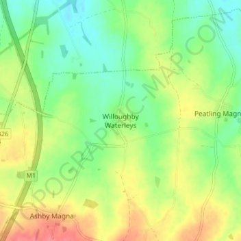 Mapa topográfico Willoughby Waterleys, altitud, relieve