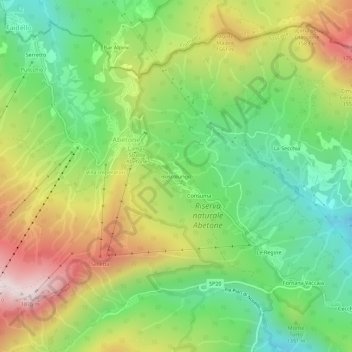 Mapa topográfico Boscolungo, altitud, relieve