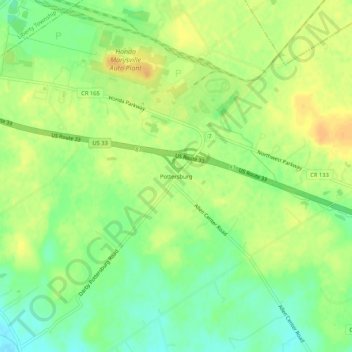 Mapa topográfico Pottersburg, altitud, relieve