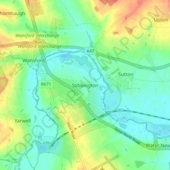 Mapa topográfico Stibbington, altitud, relieve