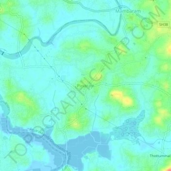 Mapa topográfico Pinarayi, altitud, relieve