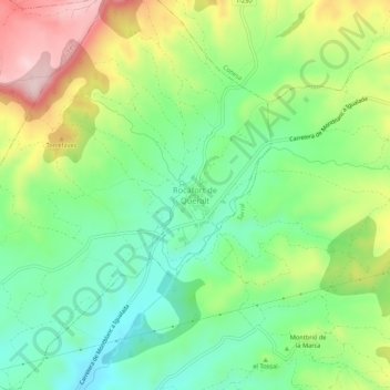 Mapa topográfico Rocafort de Queralt, altitud, relieve