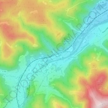 Mapa topográfico Tommelsbach, altitud, relieve