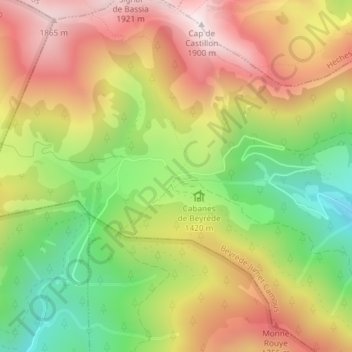 Mapa topográfico Col de Beyrède, altitud, relieve