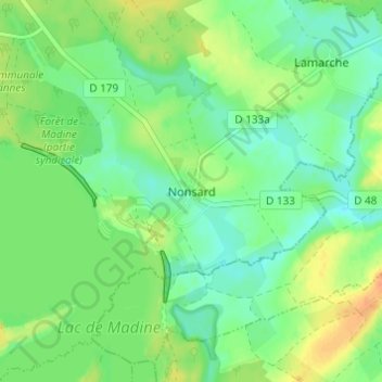 Mapa topográfico Nonsard, altitud, relieve