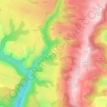 Mapa topográfico Villevayre, altitud, relieve