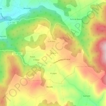 Mapa topográfico Páramo, altitud, relieve