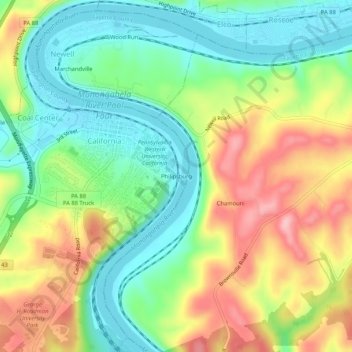 Mapa topográfico Philipsburg, altitud, relieve