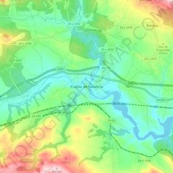 Mapa topográfico Puebla de Sanabria, altitud, relieve