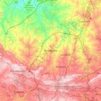 Mapa topográfico Randburg, altitud, relieve