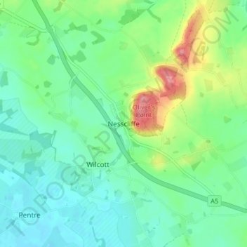 Mapa topográfico Nesscliffe, altitud, relieve