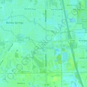 Mapa topográfico Palm Lake RV Park, altitud, relieve