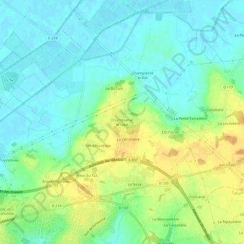 Mapa topográfico Champservé le Haut, altitud, relieve