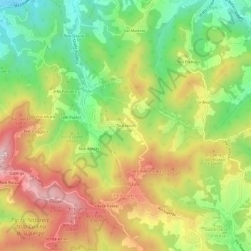 Mapa topográfico Tetti None, altitud, relieve