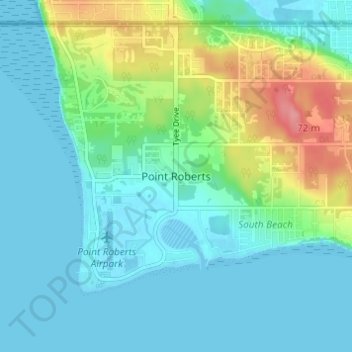 Mapa topográfico Point Roberts, altitud, relieve