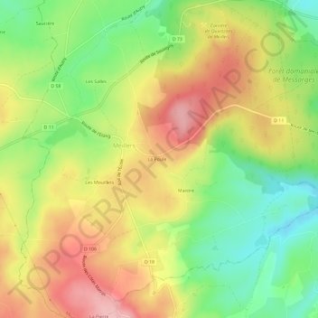 Mapa topográfico La Poule, altitud, relieve