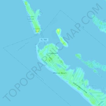 Mapa topográfico Longbeach, altitud, relieve