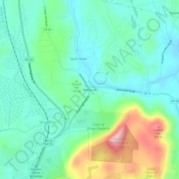 Mapa topográfico Webatuck, altitud, relieve