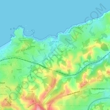 Mapa topográfico Antziola, altitud, relieve