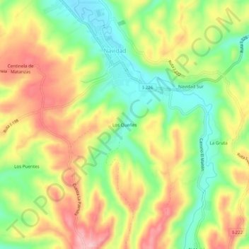 Mapa topográfico Los Queñes, altitud, relieve