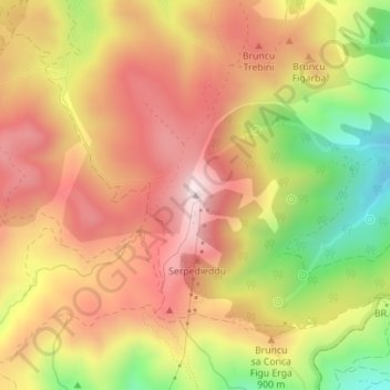 Mapa topográfico Punta Serpeddi, altitud, relieve