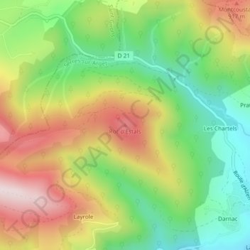 Mapa topográfico Roc d'Estals, altitud, relieve