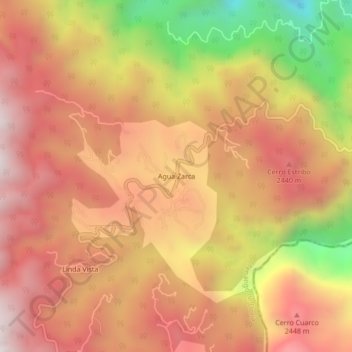 Mapa topográfico Agua Zarca, altitud, relieve