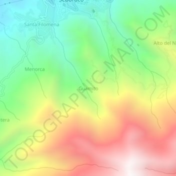 Mapa topográfico Guamito, altitud, relieve